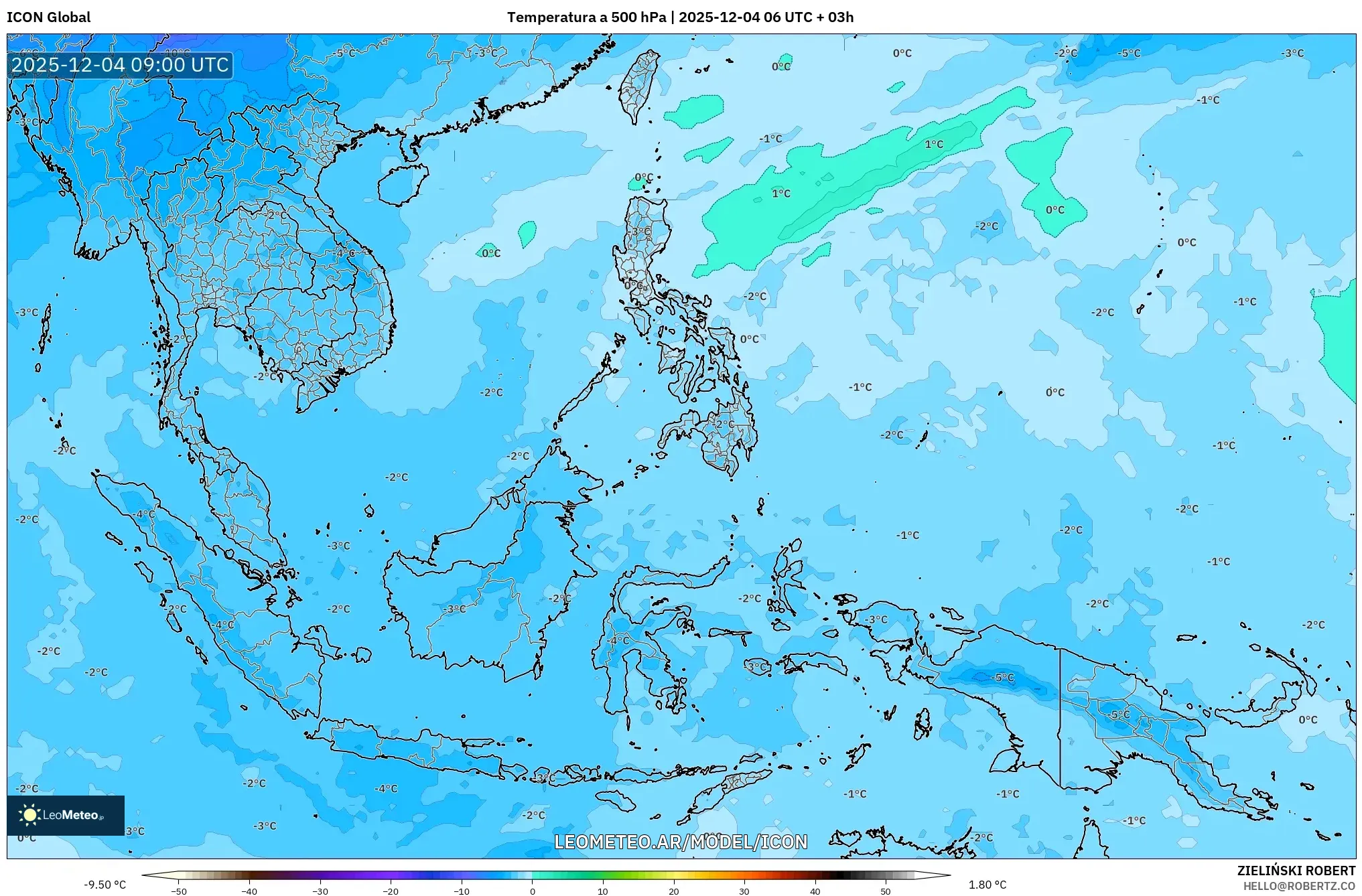 ICON model - Sudeste Asiático, Temperatura a 500 hPa