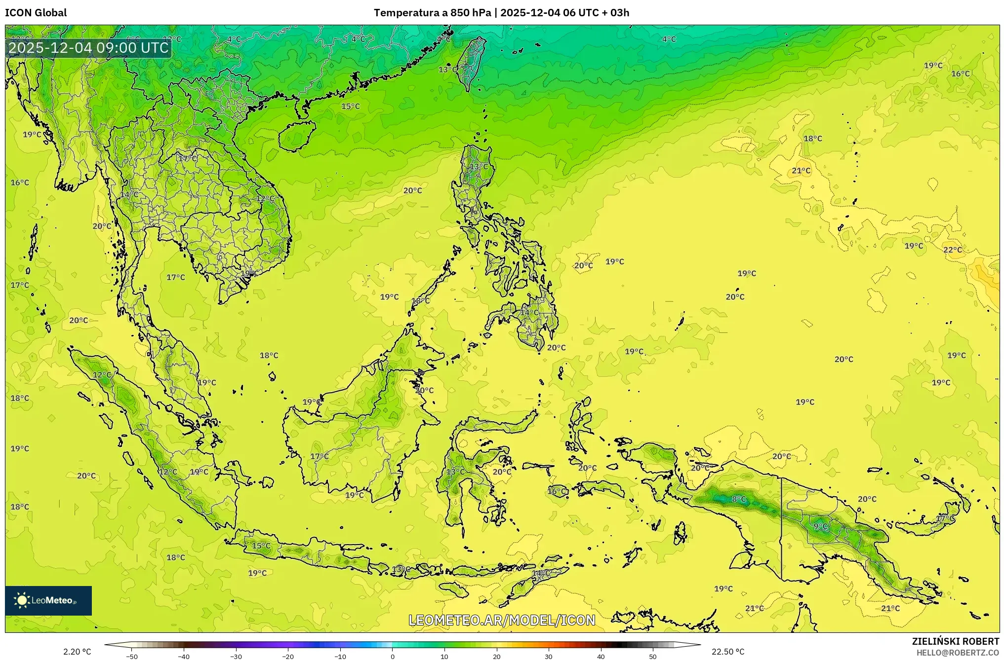 ICON model - Sudeste Asiático, Temperatura a 850 hPa