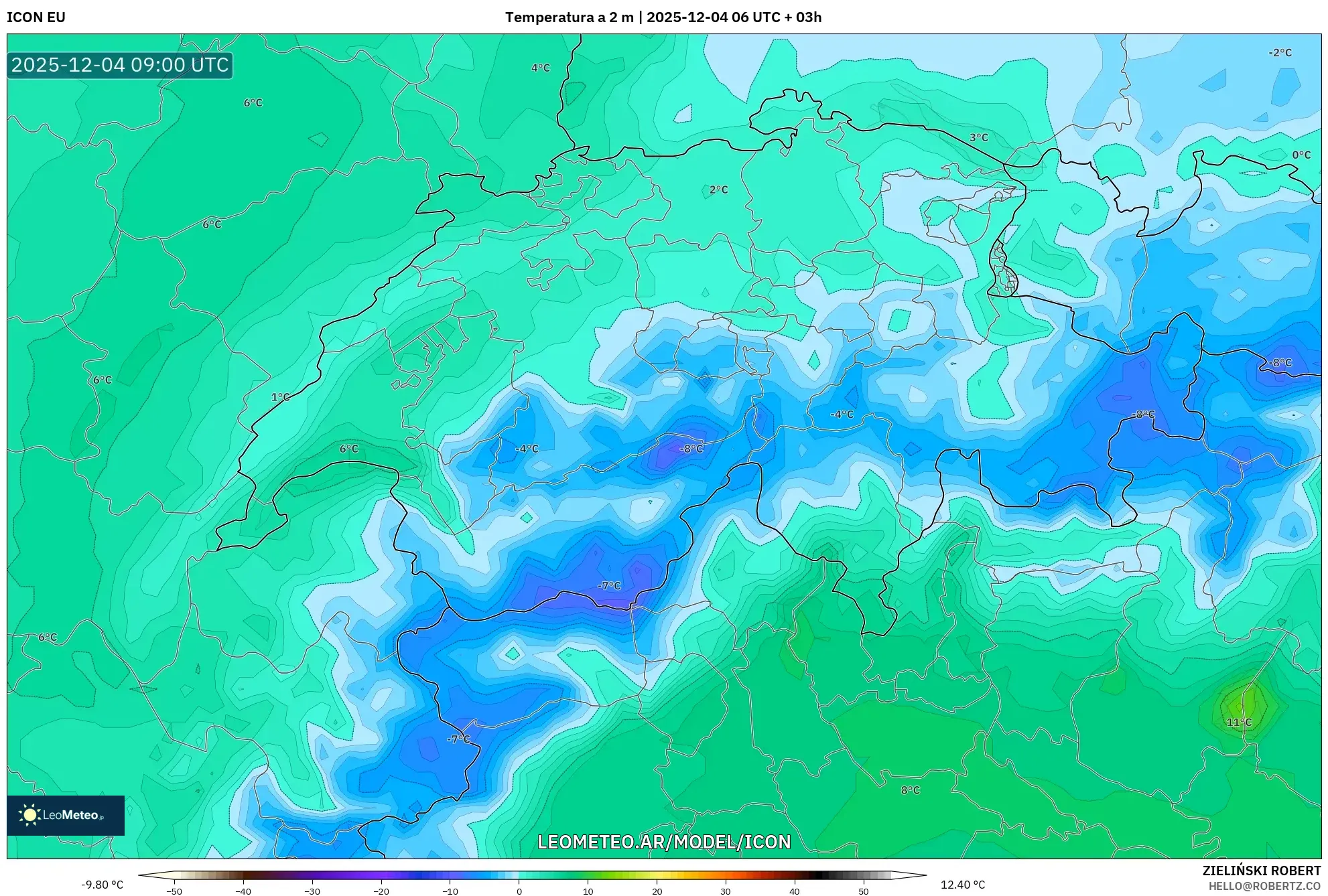 ICON model - Suiza, Temperatura a 2 m
