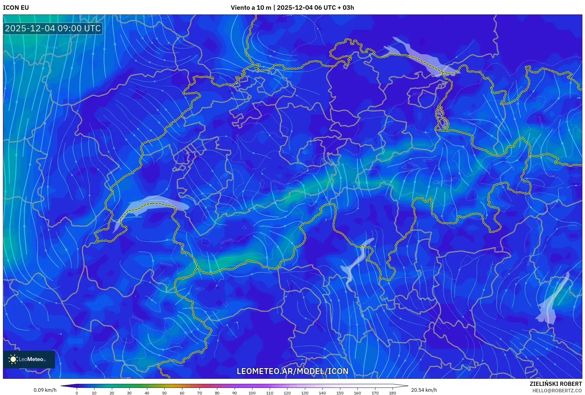 ICON model - Suiza, Viento a 10 m