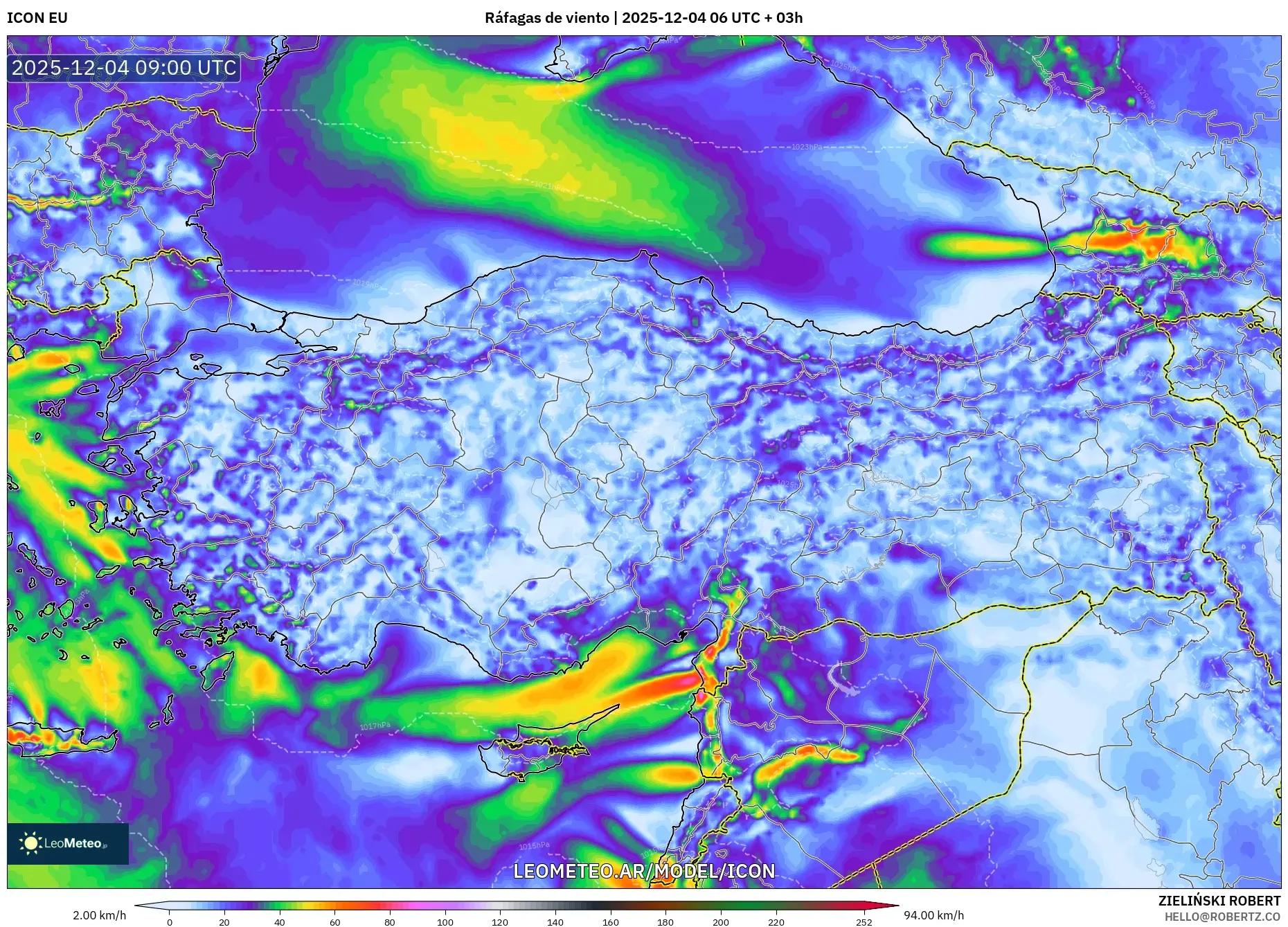 ICON model - Turquía, Ráfagas de viento