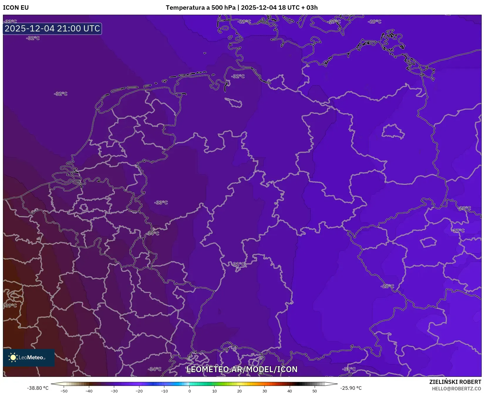 ICON model - Alemania, Temperatura a 500 hPa