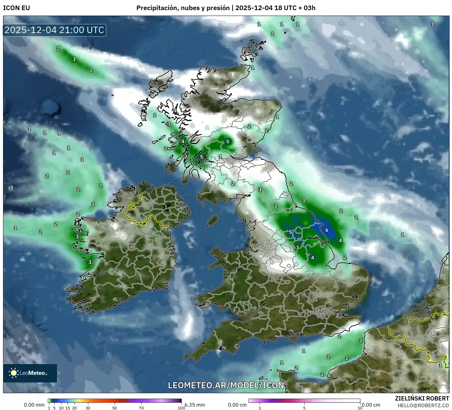 ICON model - Reino Unido, Precipitación, nubes y presión
