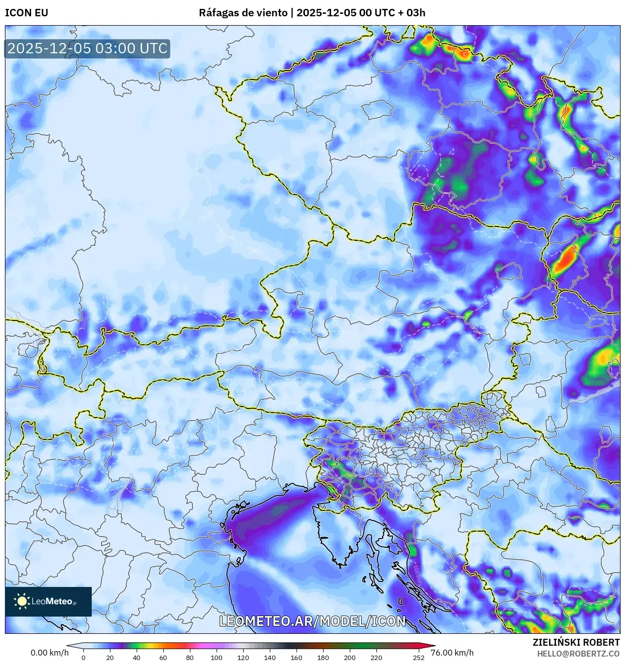 ICON model - Austria, Ráfagas de viento