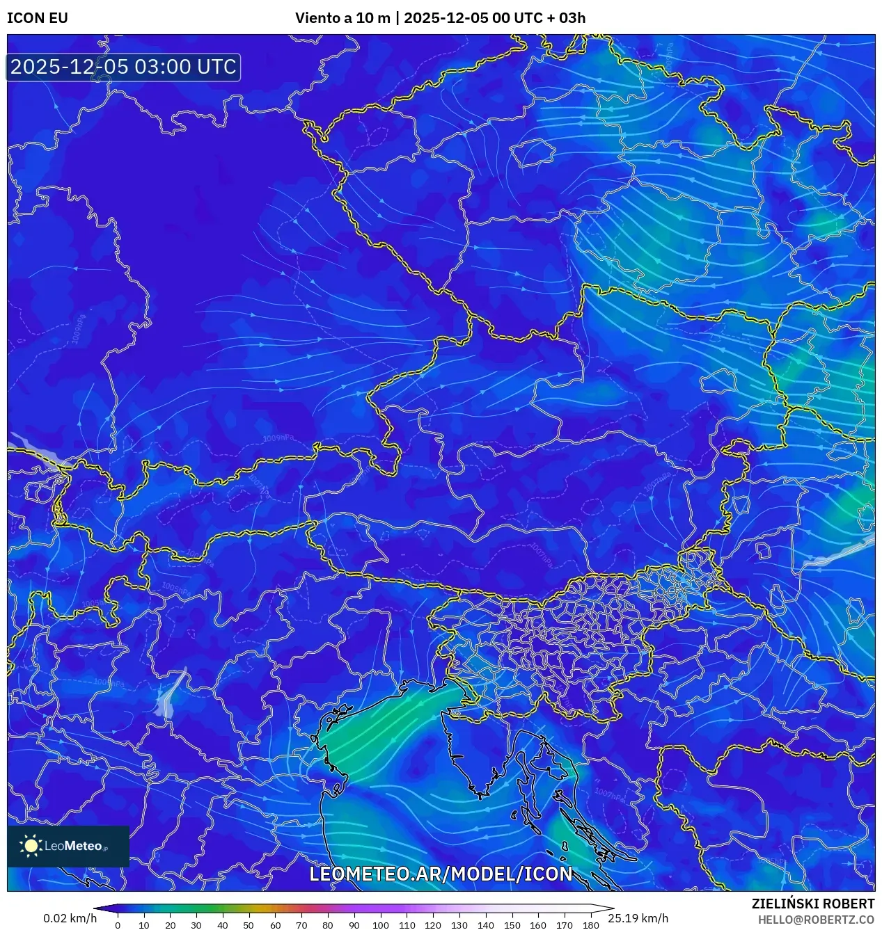ICON model - Austria, Viento a 10 m