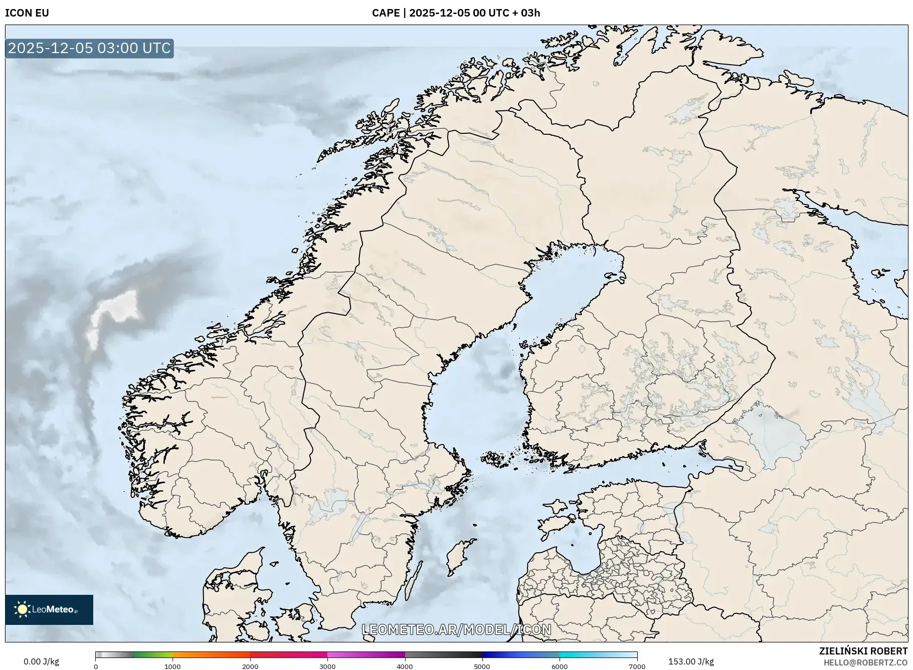 ICON model - Escandinavia, CAPE