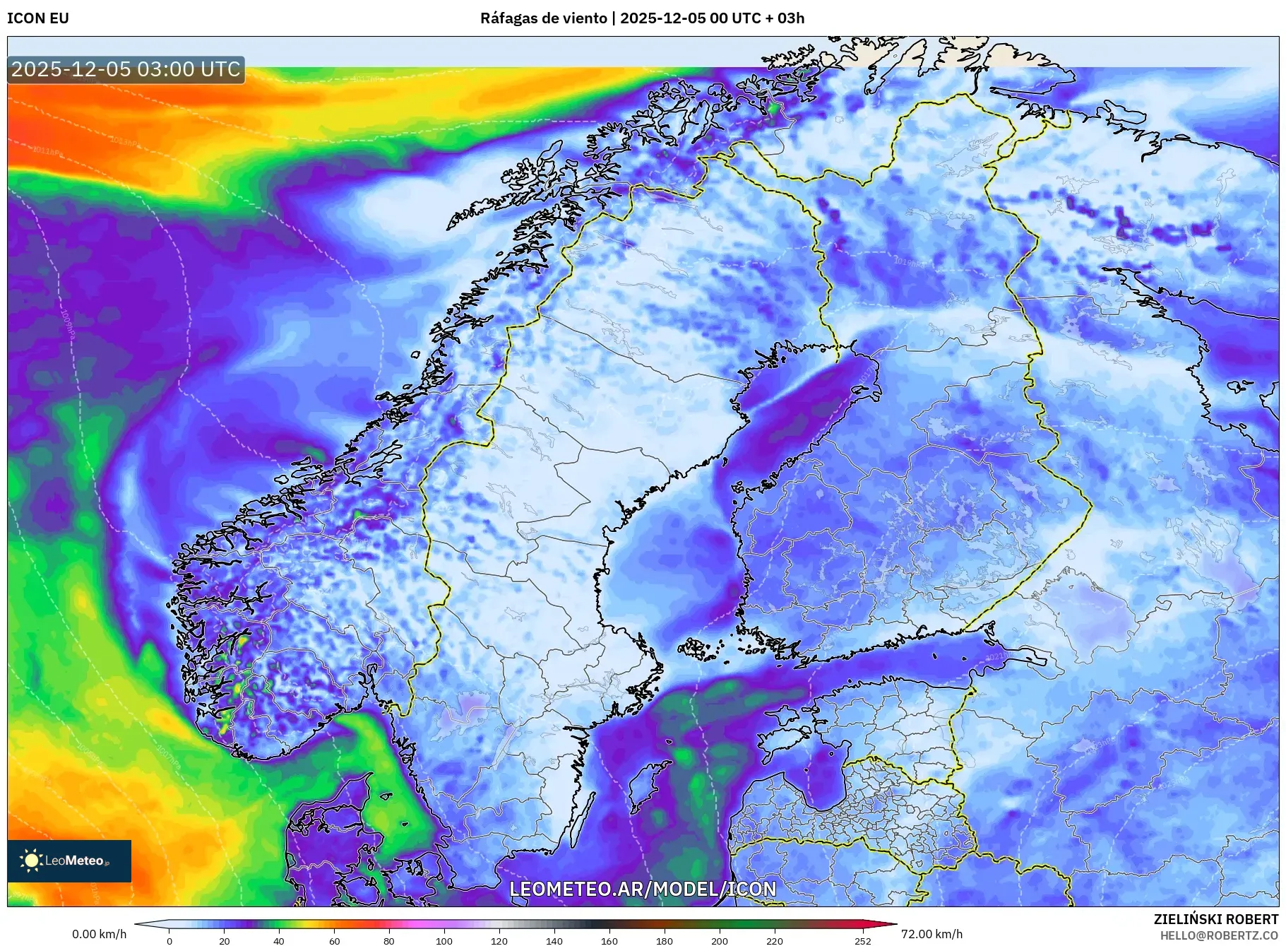 ICON model - Escandinavia, Ráfagas de viento