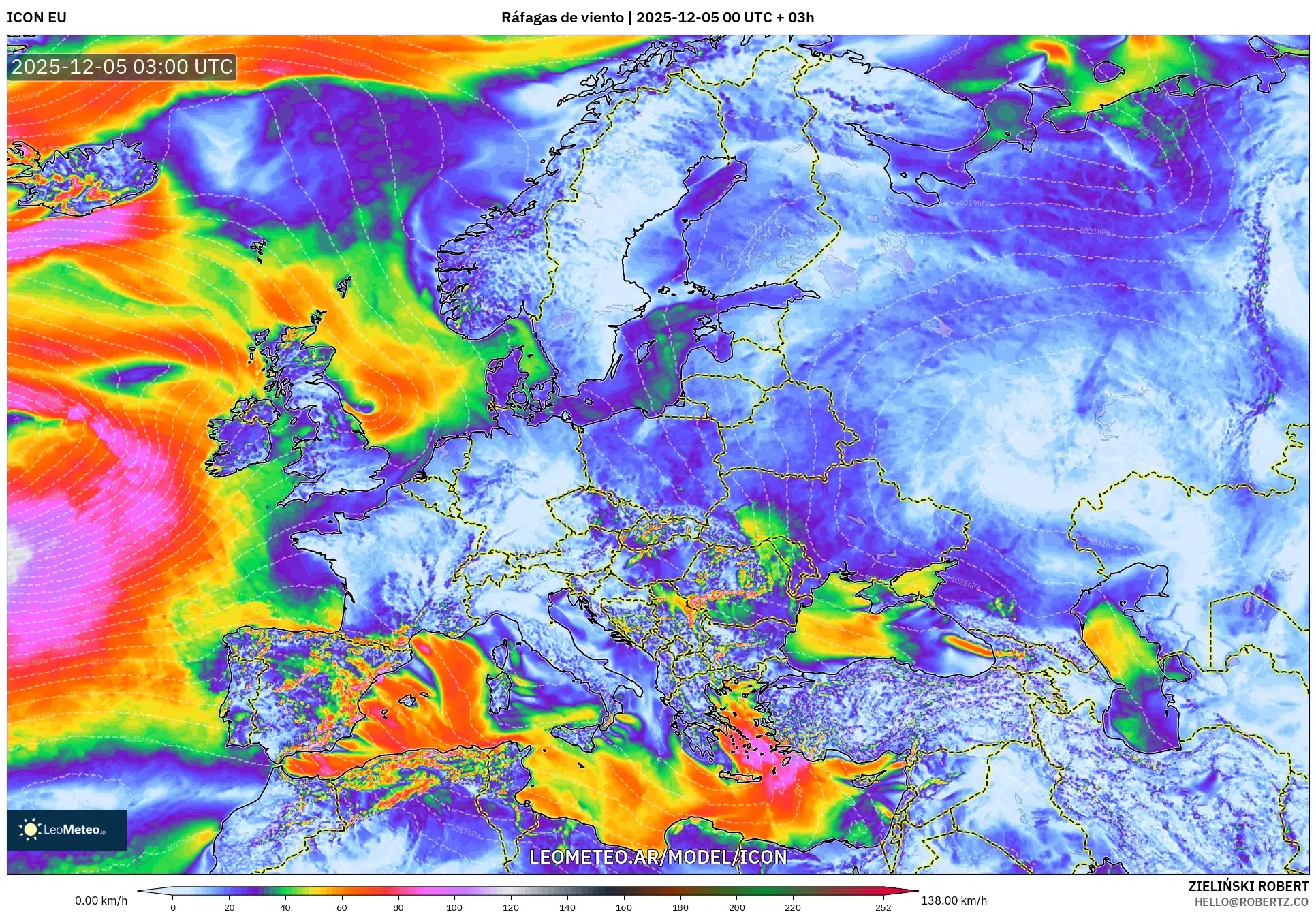 ICON model - Europa, Ráfagas de viento