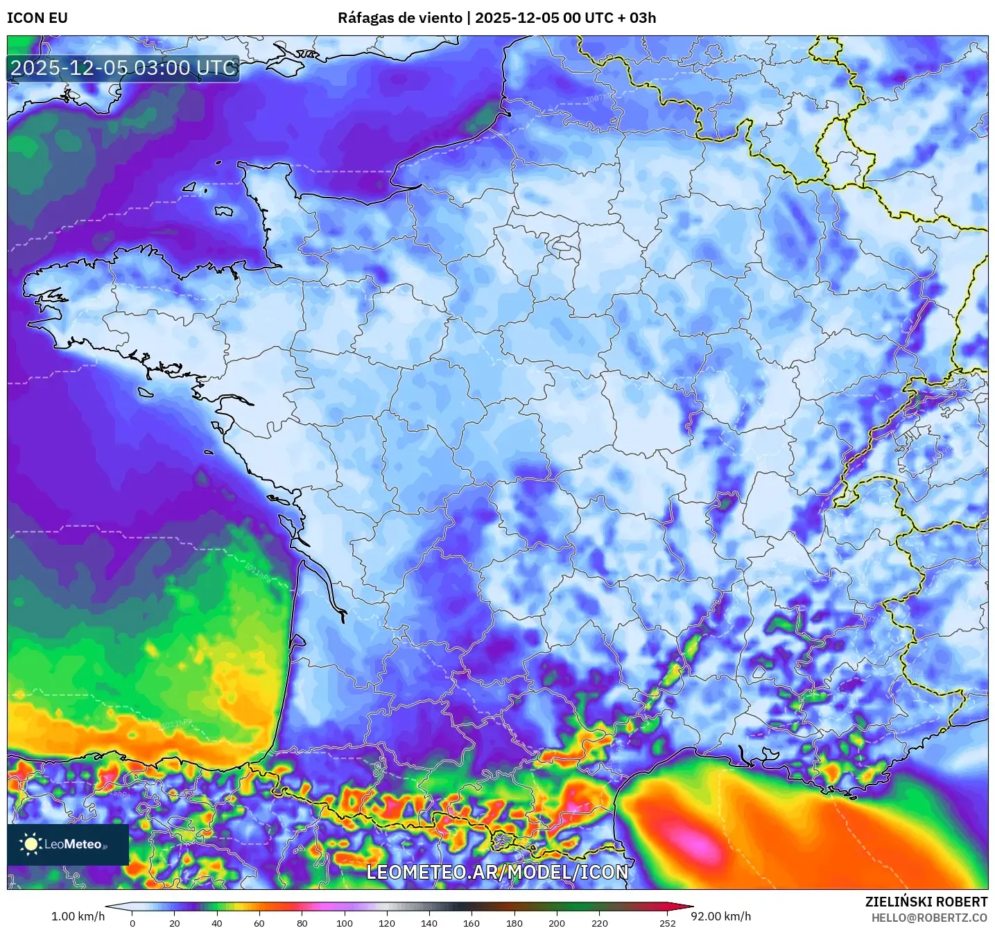 ICON model - Francia, Ráfagas de viento