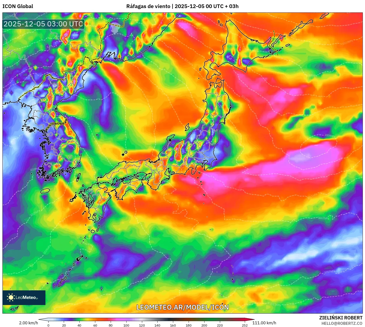 ICON model - Japón, Ráfagas de viento