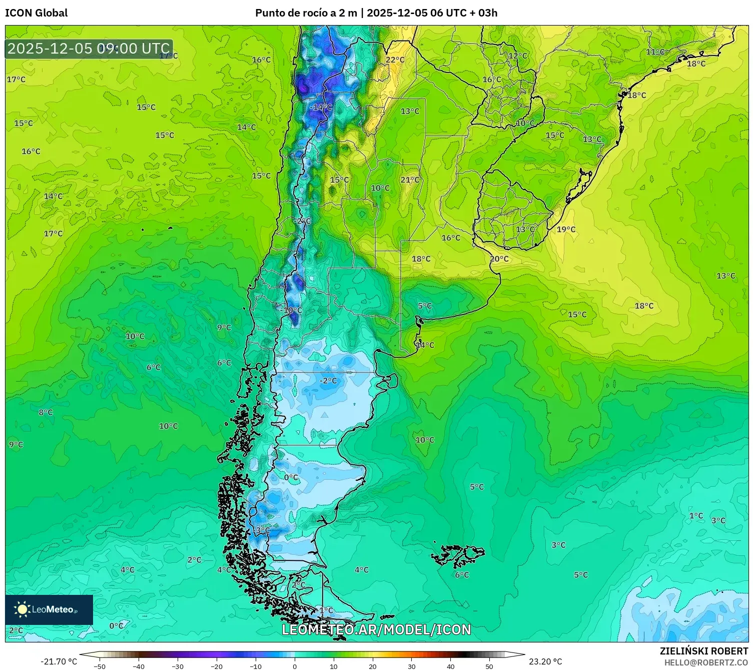 ICON model - Argentina, Punto de rocío a 2 m