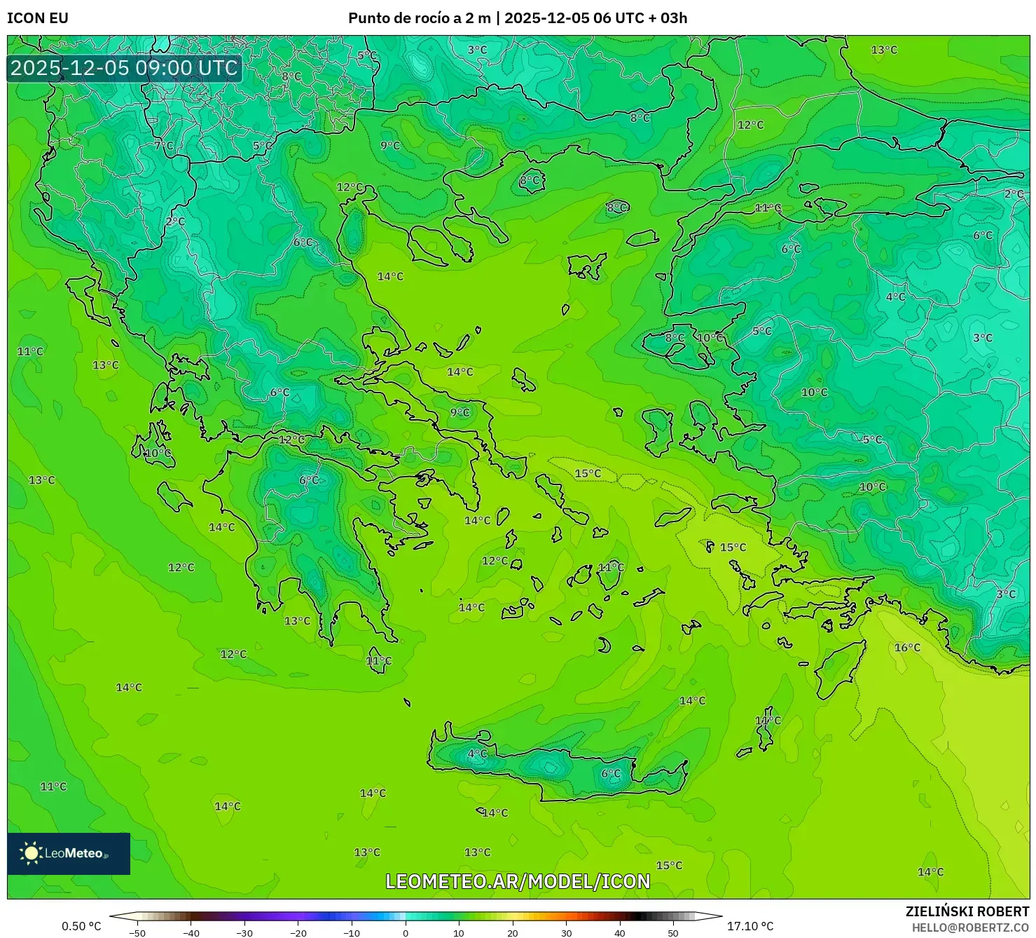 ICON model - Grecia, Punto de rocío a 2 m