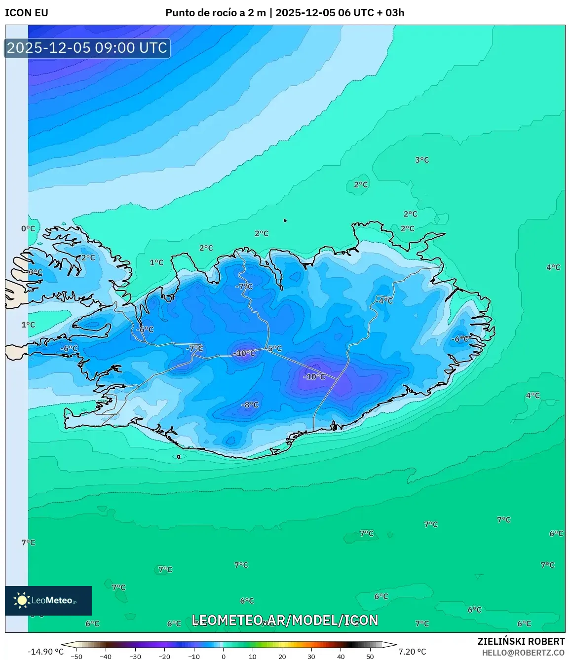ICON model - Islandia, Punto de rocío a 2 m