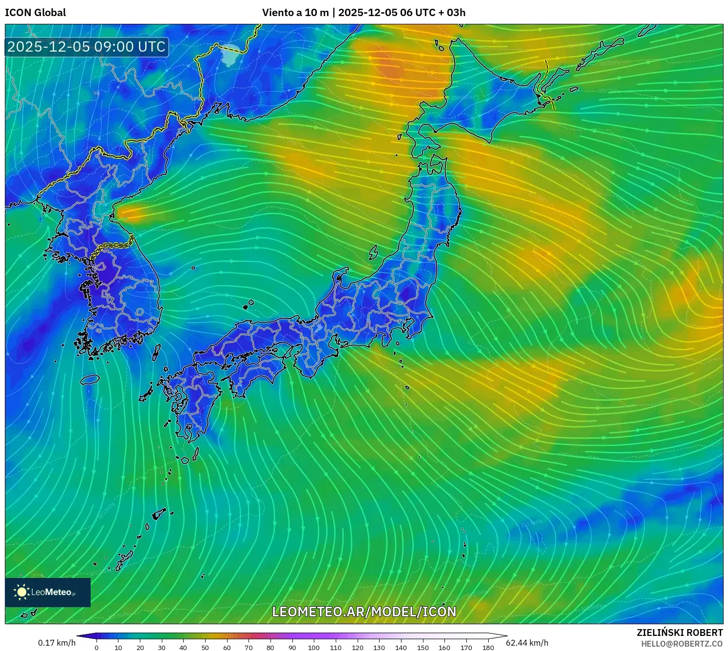 ICON model - Japón, Viento a 10 m