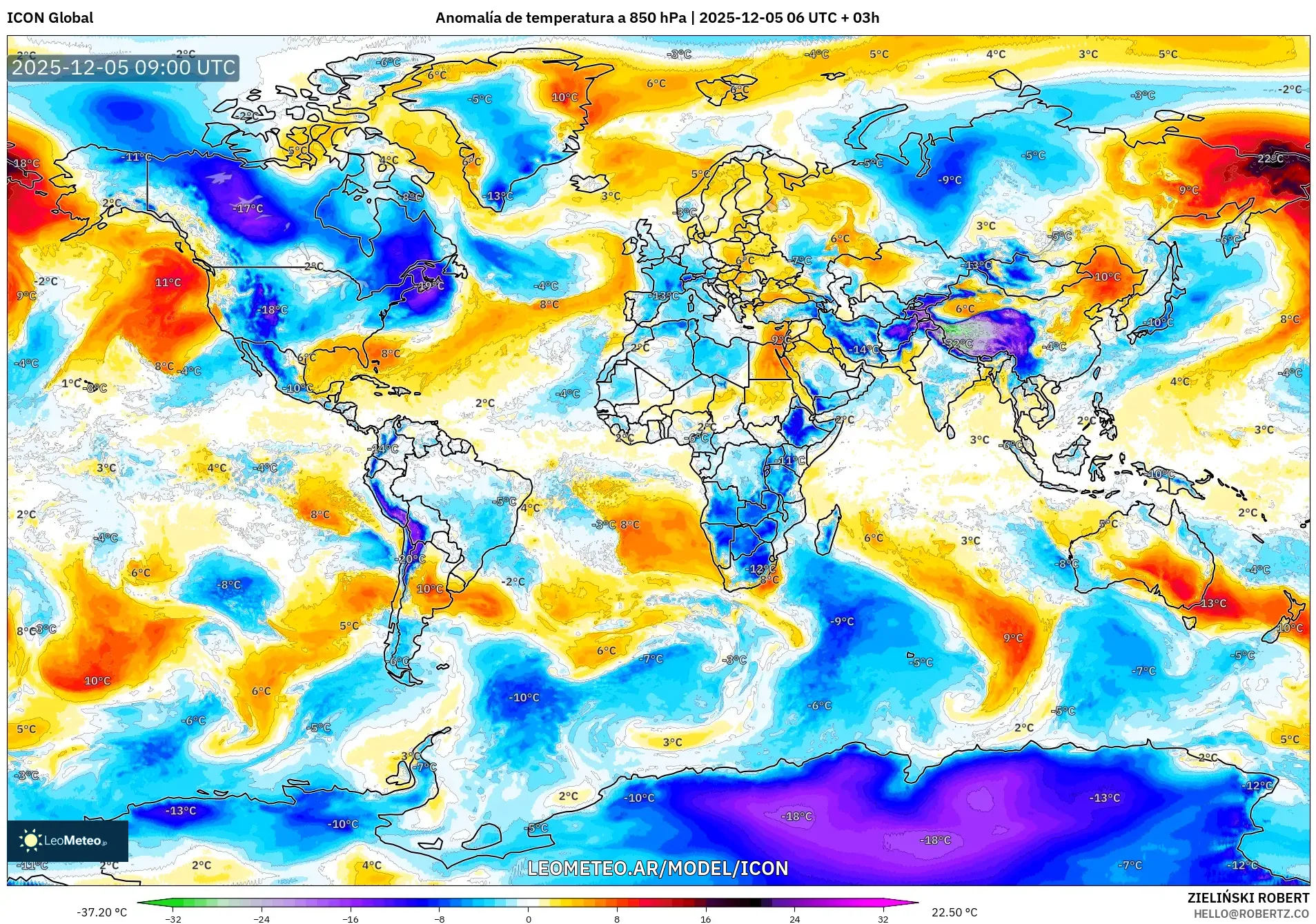 ICON model - Mundo, Anomalía de temperatura a 850 hPa