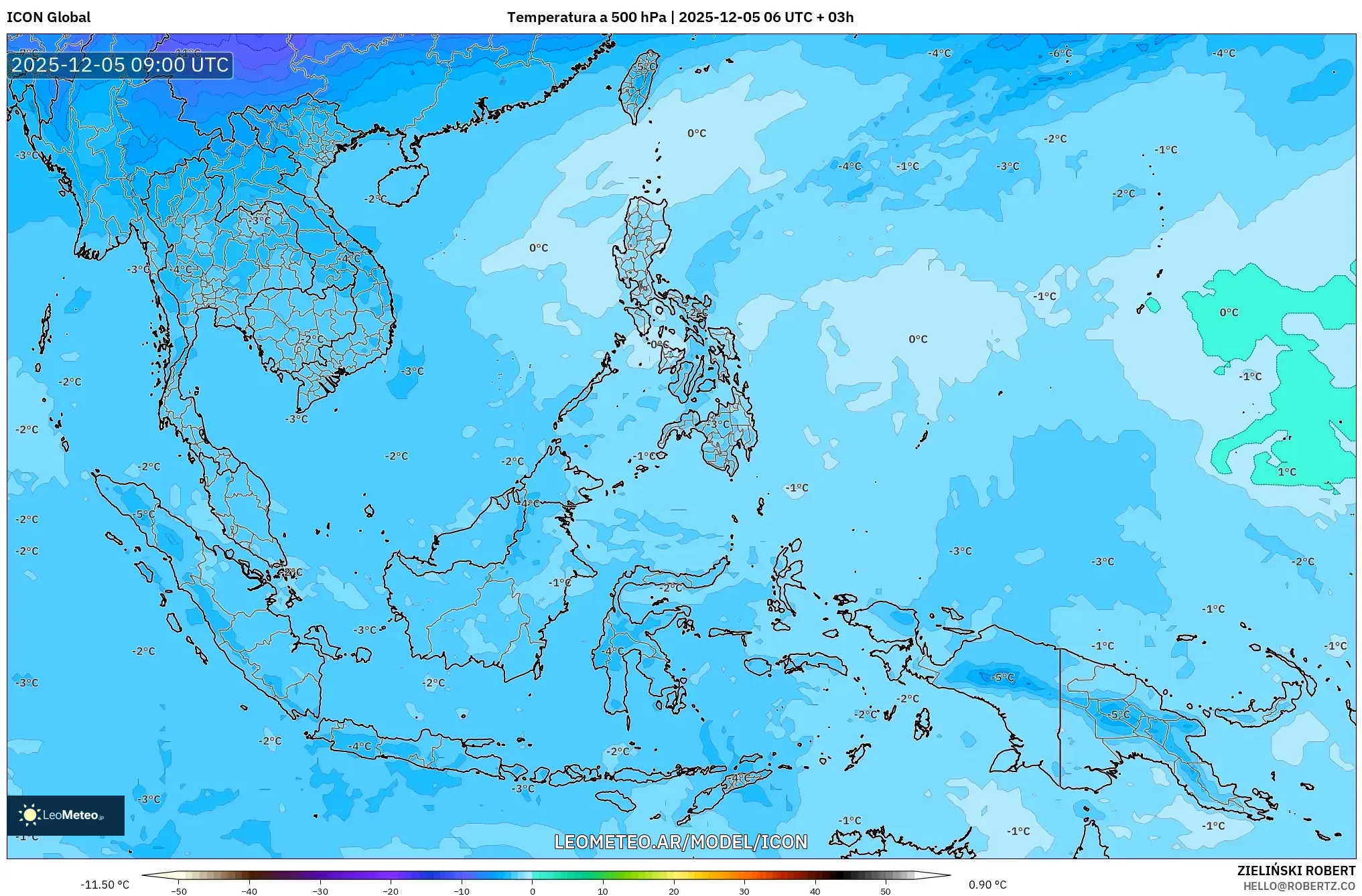 ICON model - Sudeste Asiático, Temperatura a 500 hPa