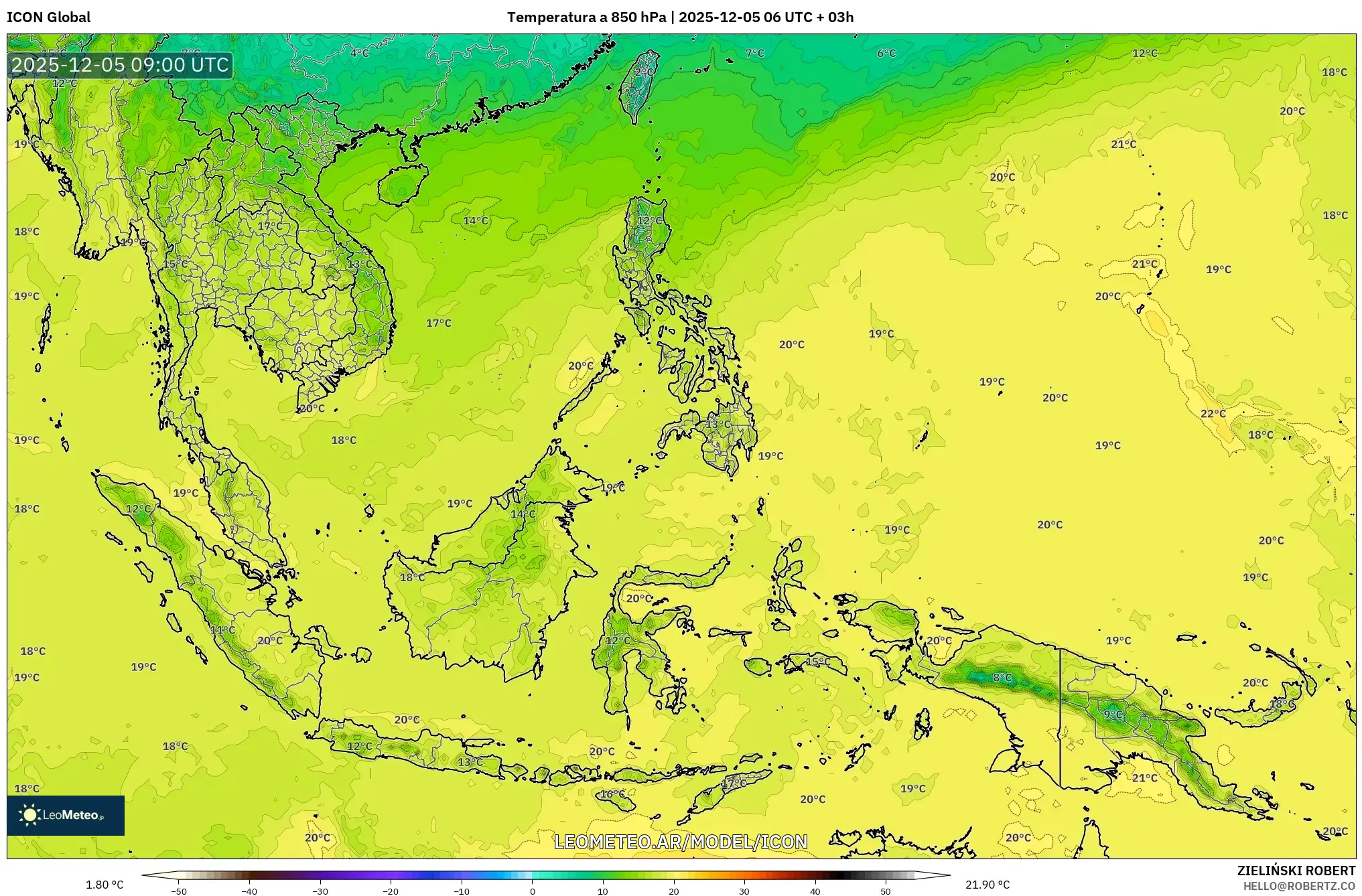ICON model - Sudeste Asiático, Temperatura a 850 hPa