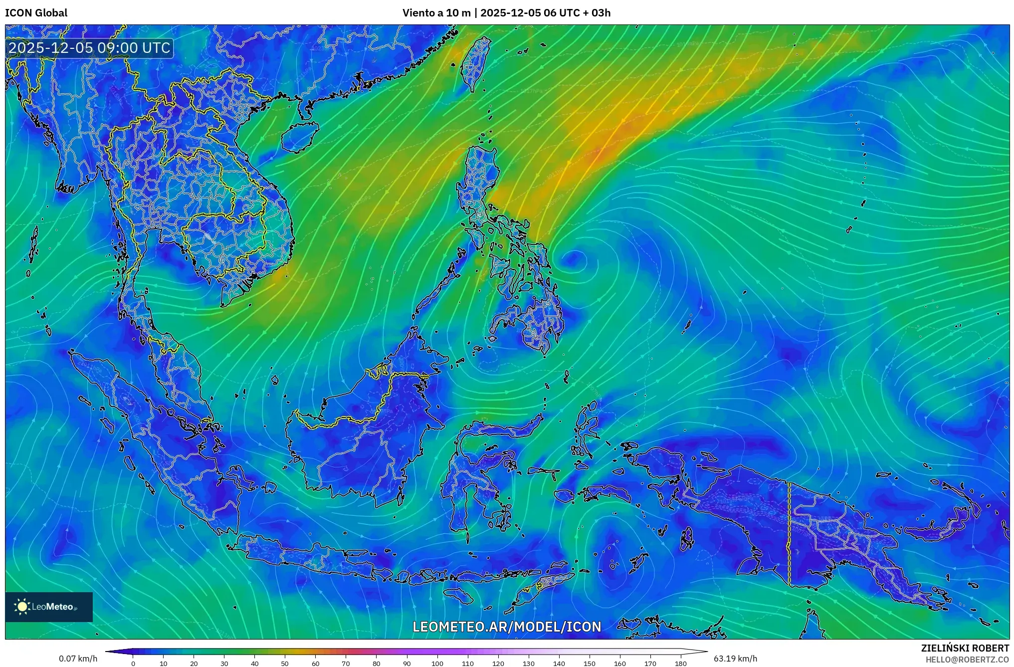 ICON model - Sudeste Asiático, Viento a 10 m