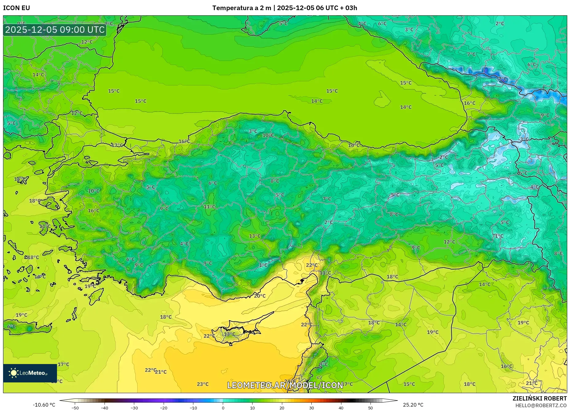 ICON model - Turquía, Temperatura a 2 m