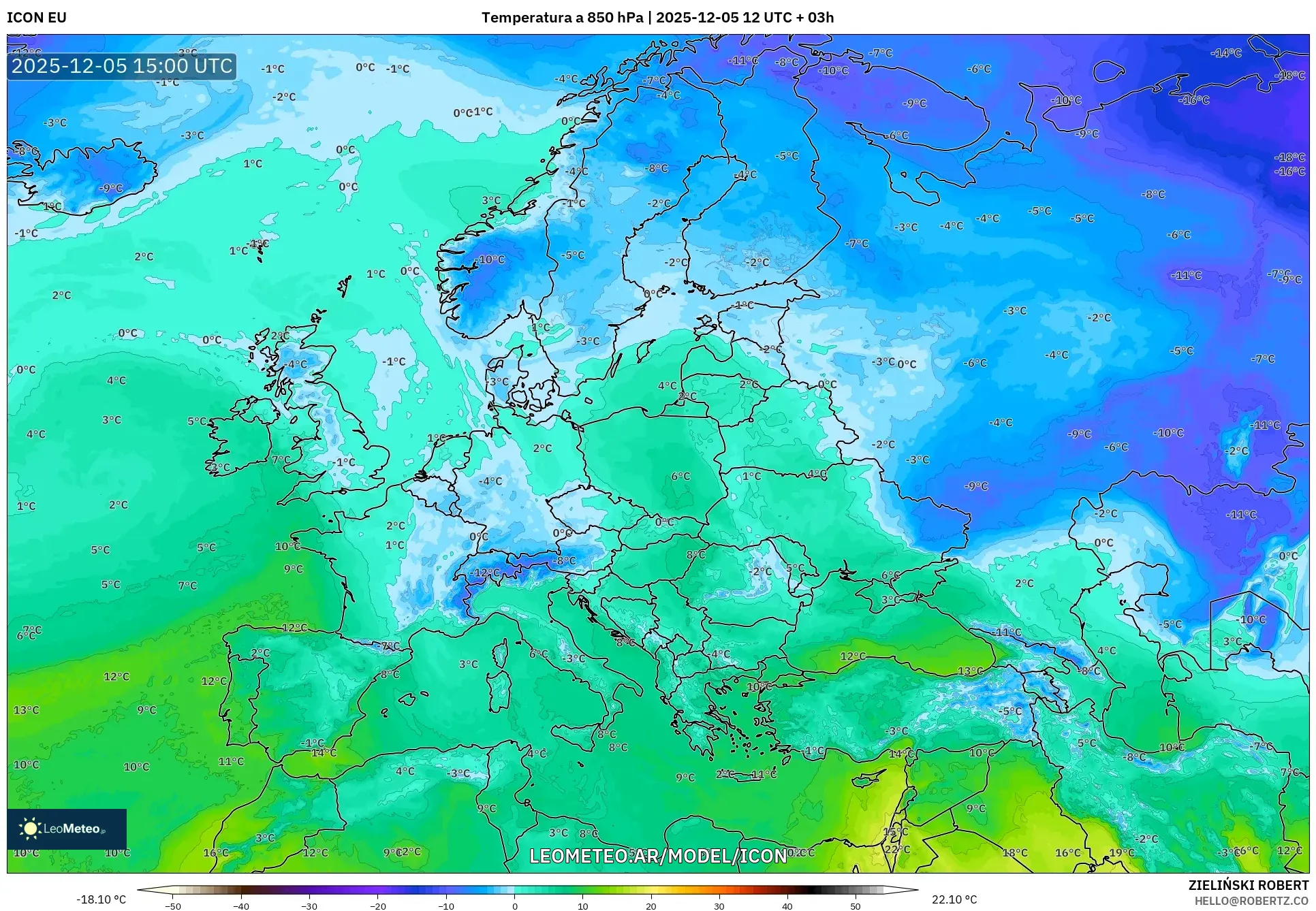 ICON model - Europa, Temperatura a 850 hPa