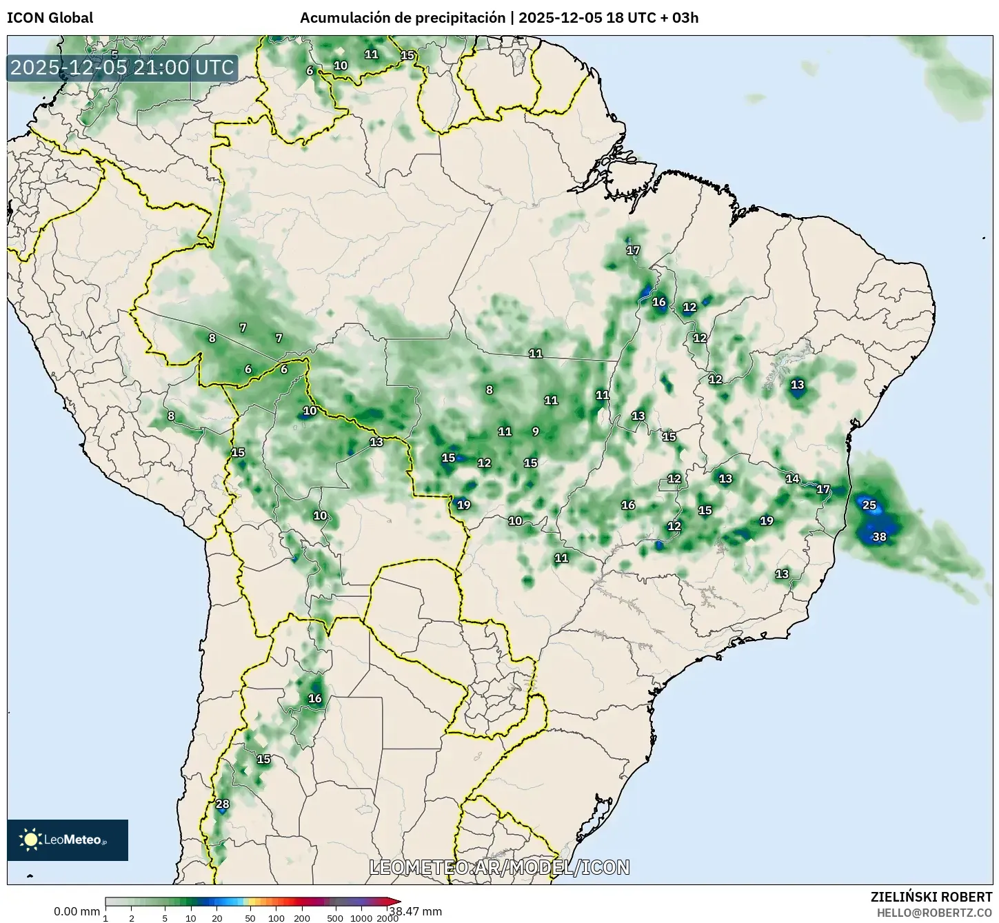 ICON model - Brasil, Acumulación de precipitación