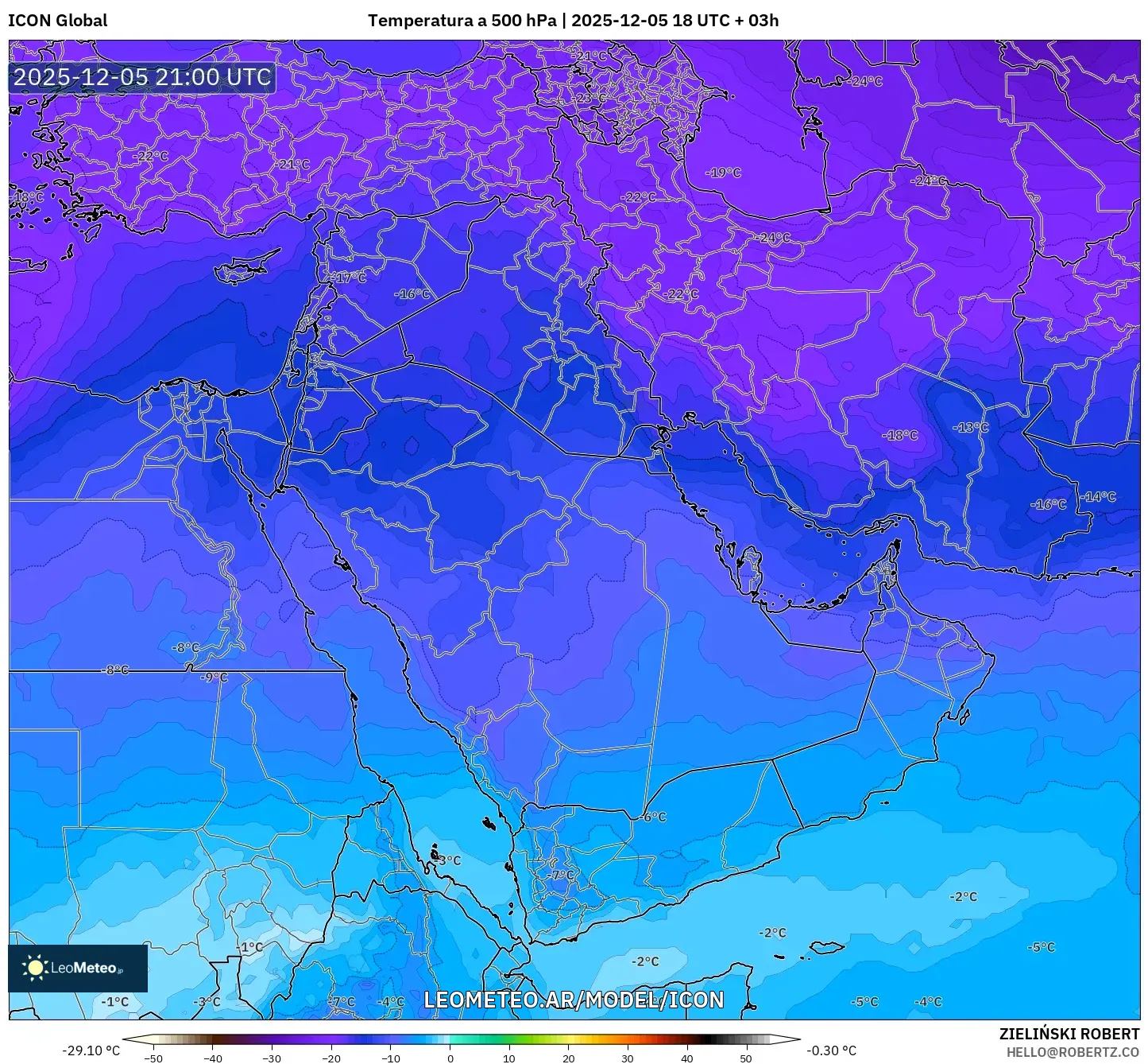 ICON model - Oriente Medio, Temperatura a 500 hPa