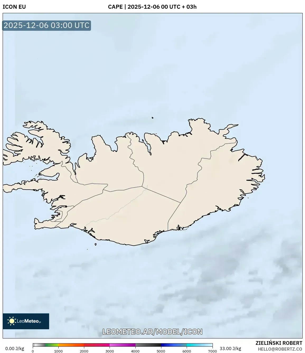 ICON model - Islandia, CAPE