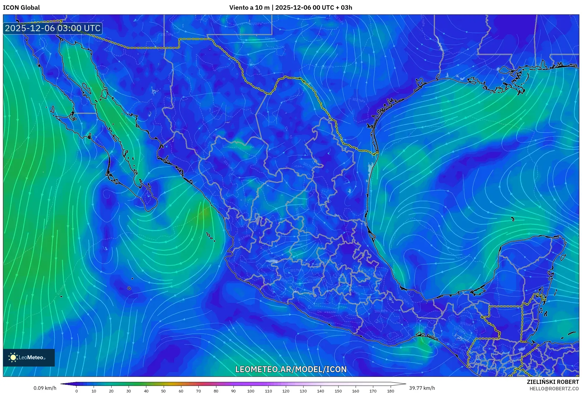 ICON model - México, Viento a 10 m