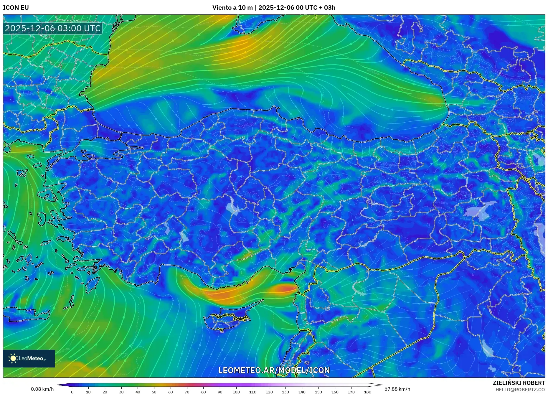 ICON model - Turquía, Viento a 10 m