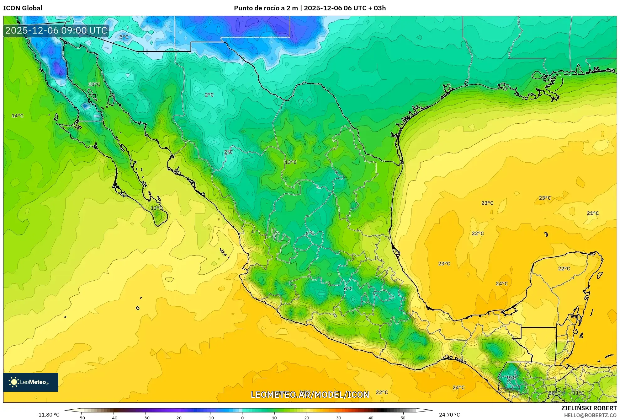 ICON model - México, Punto de rocío a 2 m