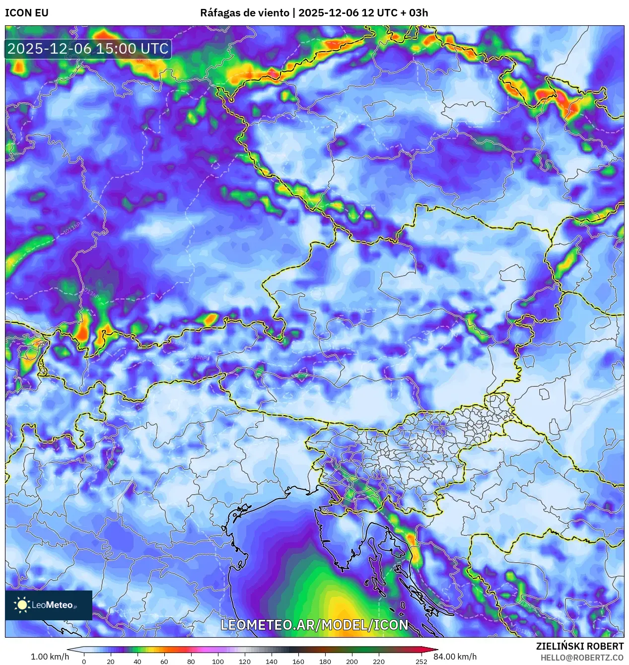 ICON model - Austria, Ráfagas de viento