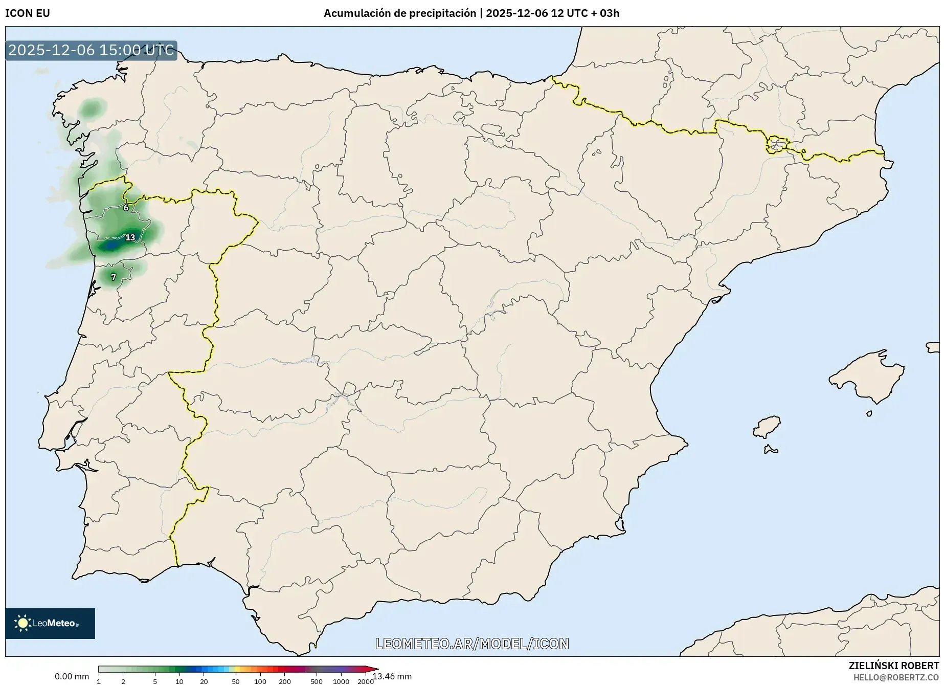 ICON model - España, Acumulación de precipitación