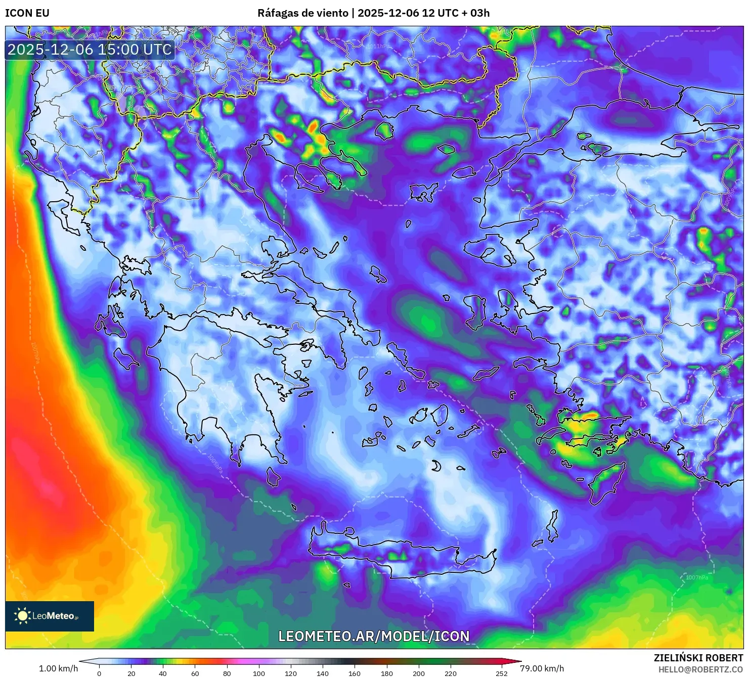 ICON model - Grecia, Ráfagas de viento