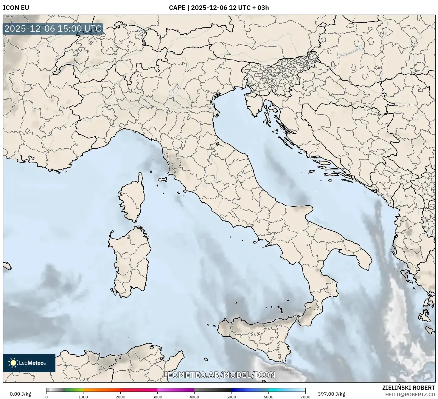 ICON model - Italia, CAPE
