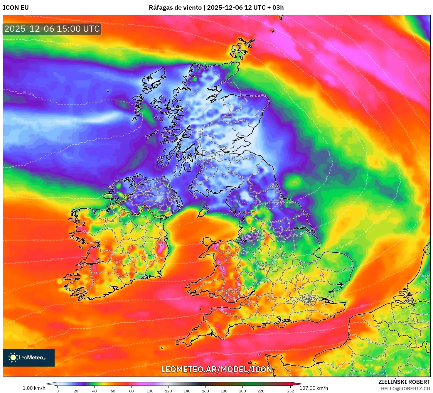 ICON model - Reino Unido, Ráfagas de viento