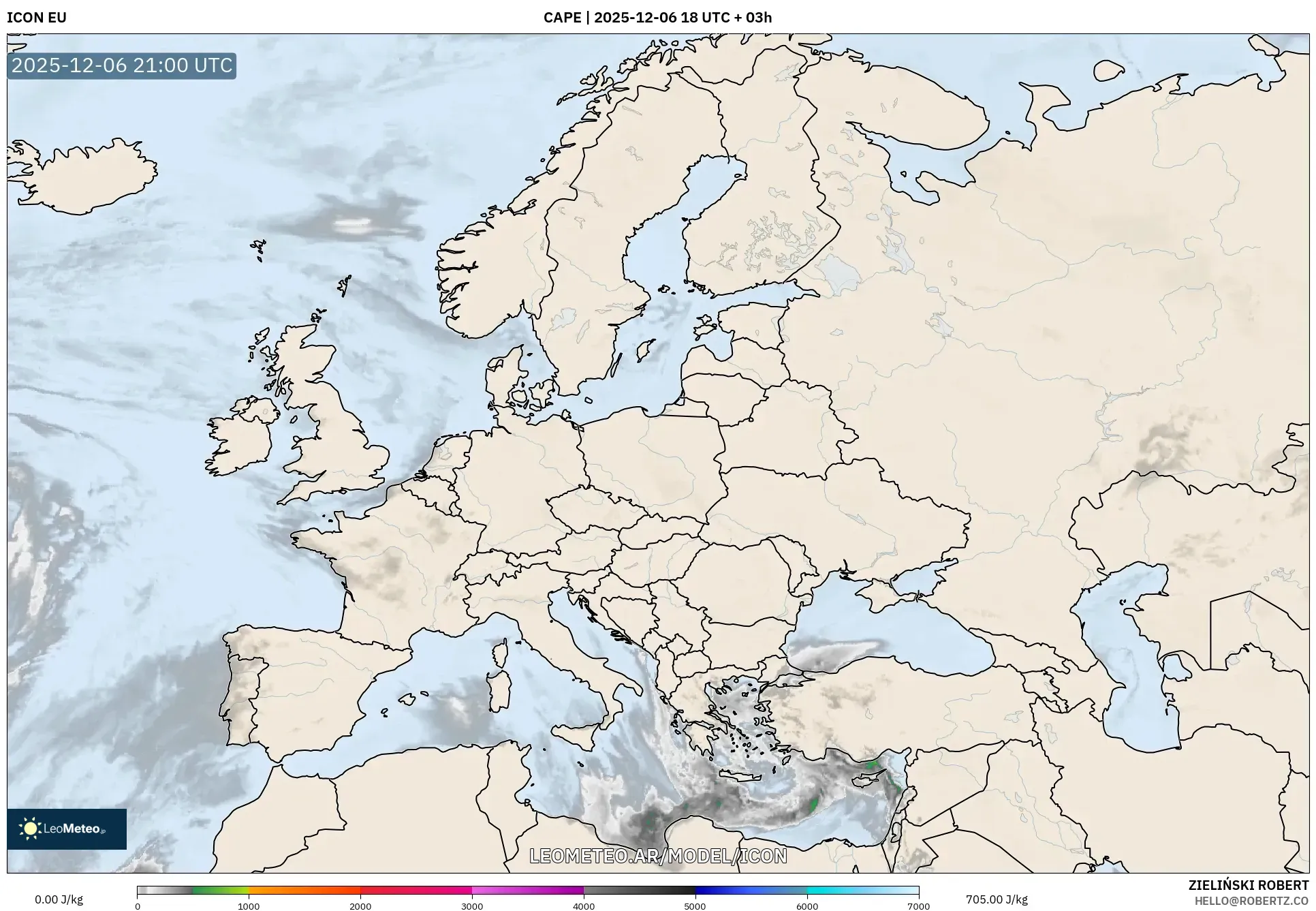 ICON model - Europa, CAPE