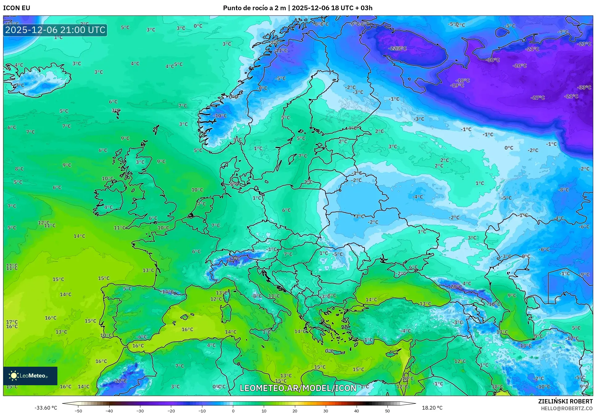 ICON model - Europa, Punto de rocío a 2 m