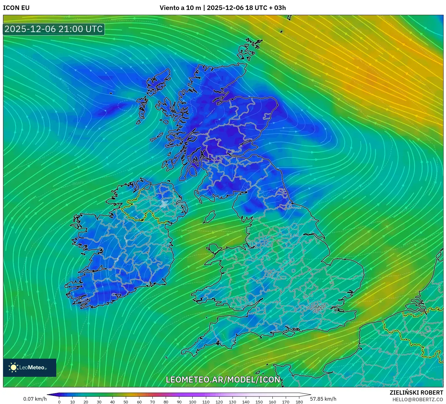 ICON model - Reino Unido, Viento a 10 m