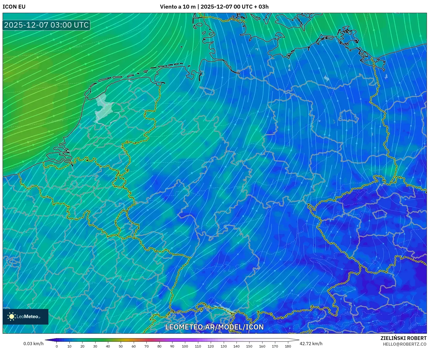 ICON model - Alemania, Viento a 10 m