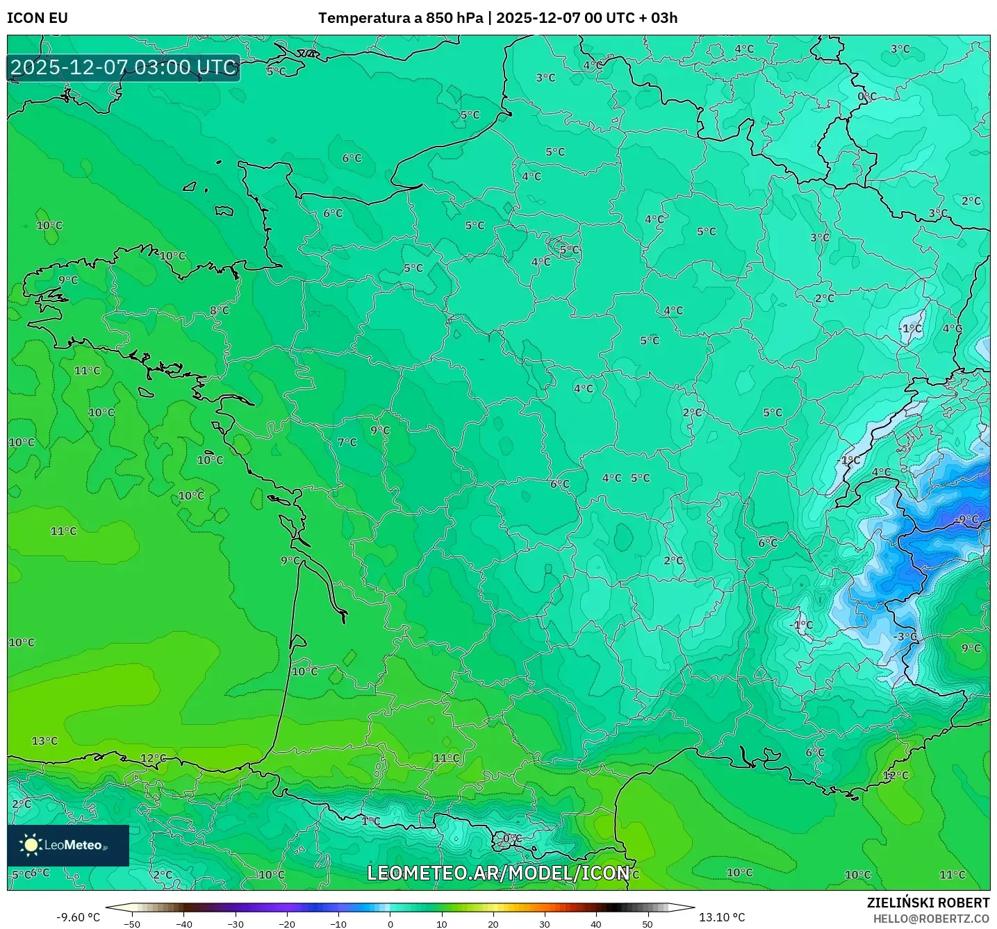 ICON model - Francia, Temperatura a 850 hPa