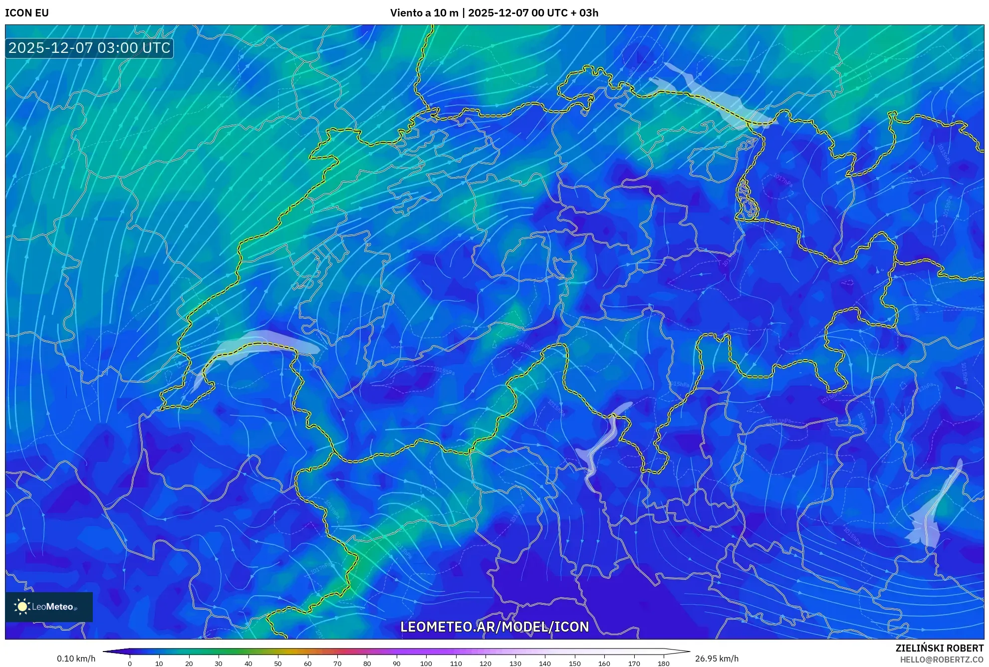 ICON model - Suiza, Viento a 10 m