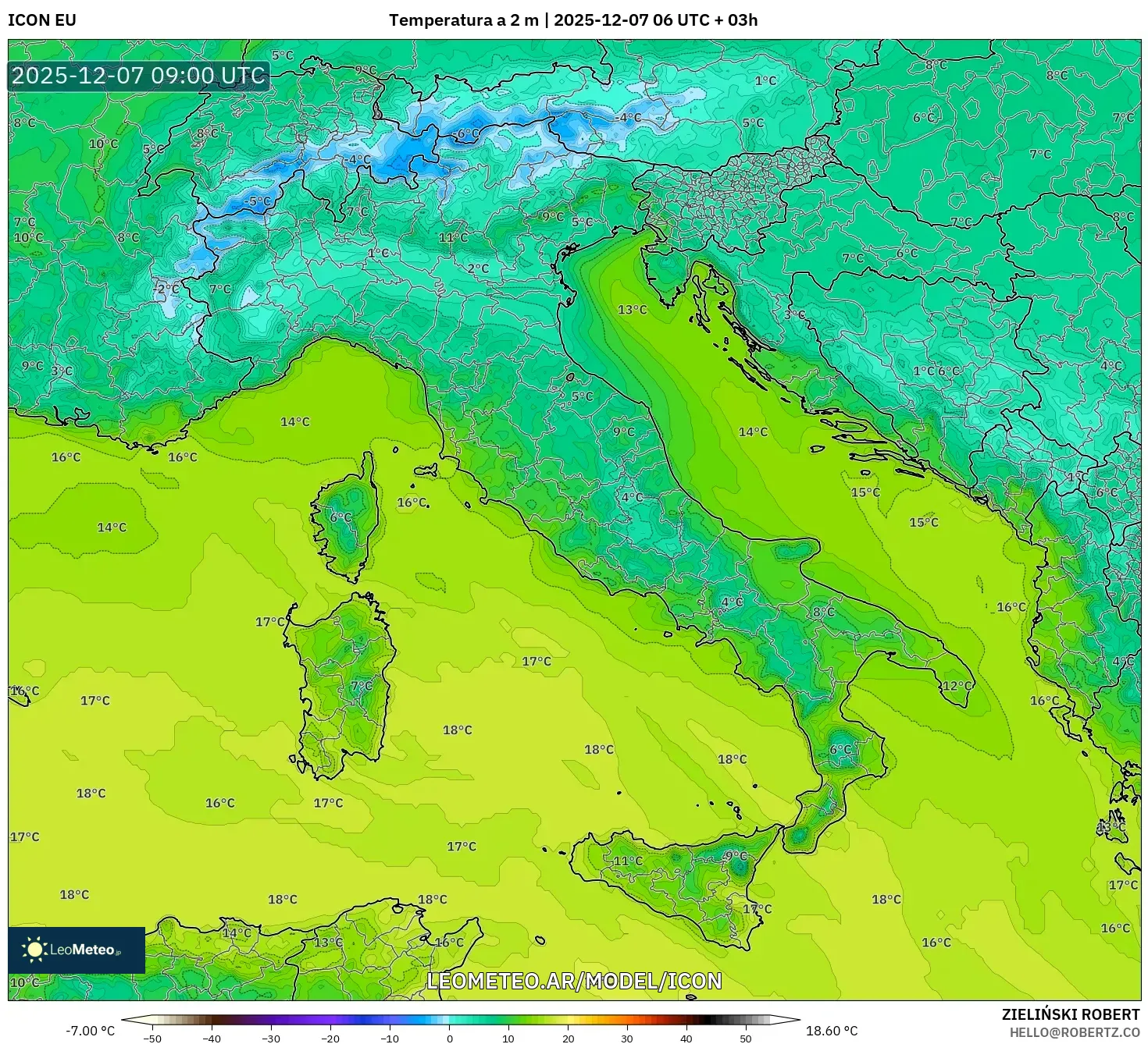 ICON model - Italia, Temperatura a 2 m