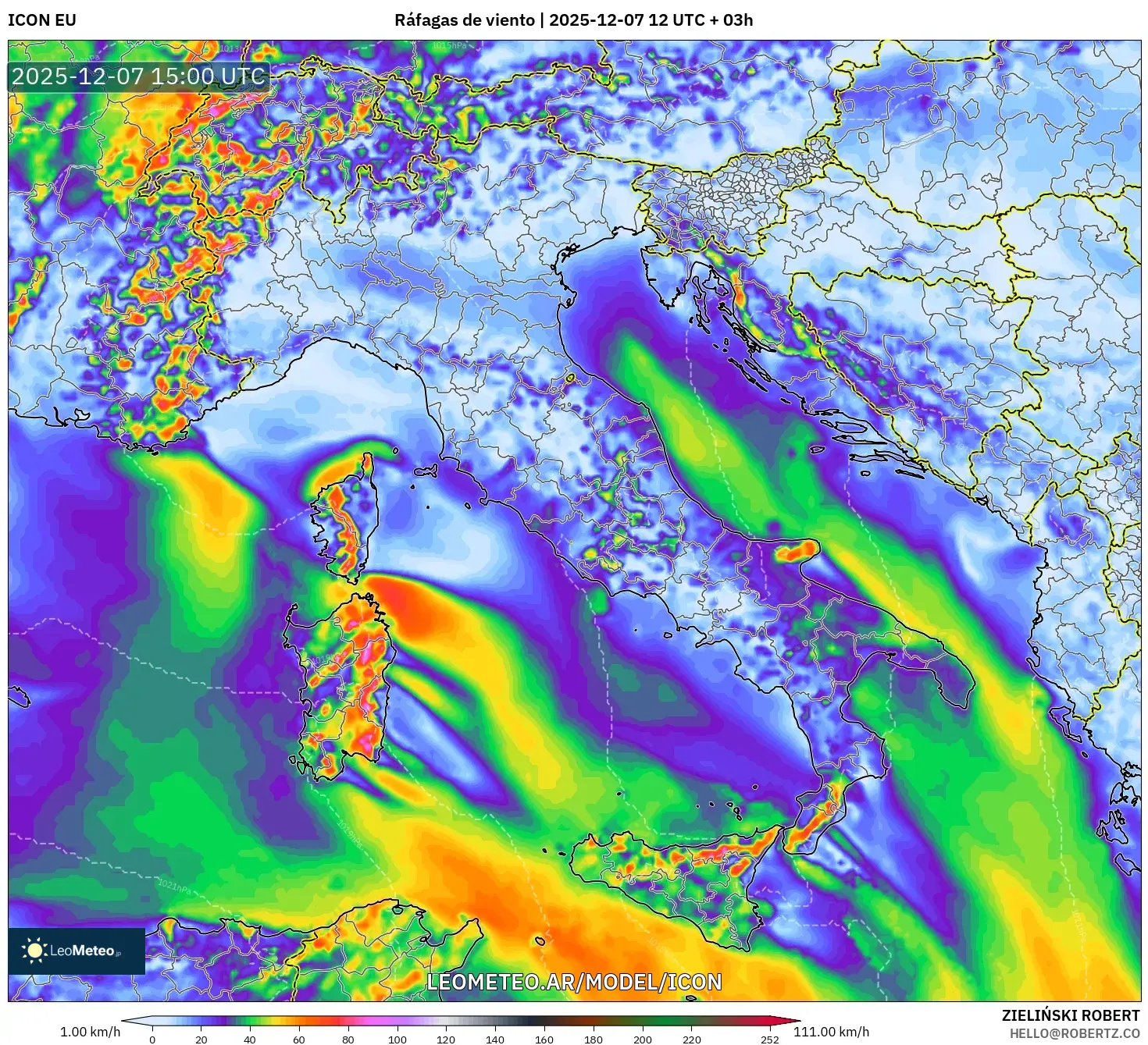 ICON model - Italia, Ráfagas de viento