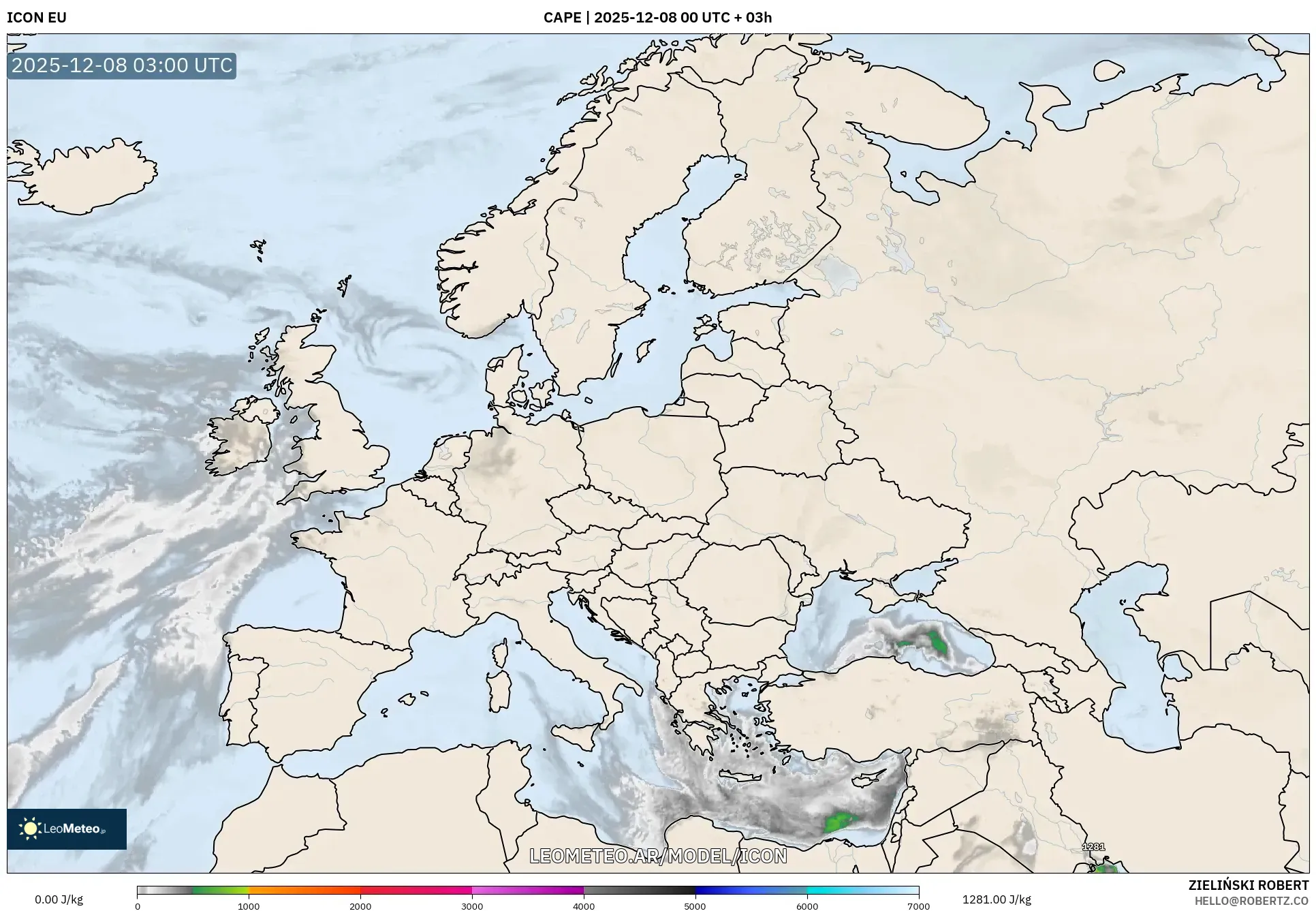 ICON model - Europa, CAPE