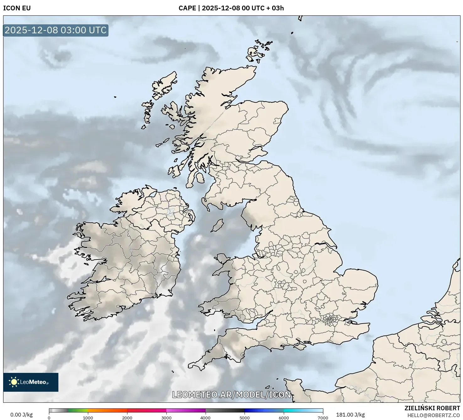 ICON model - Reino Unido, CAPE