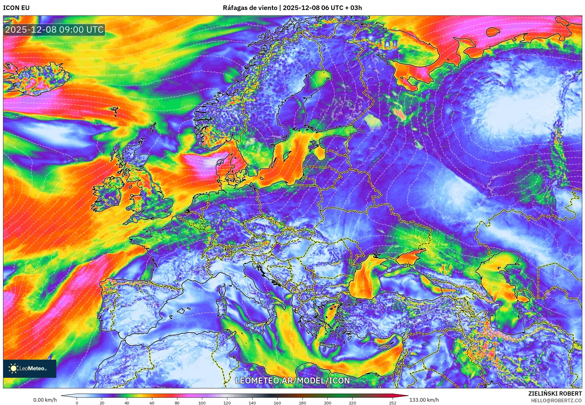 ICON model - Europa, Ráfagas de viento