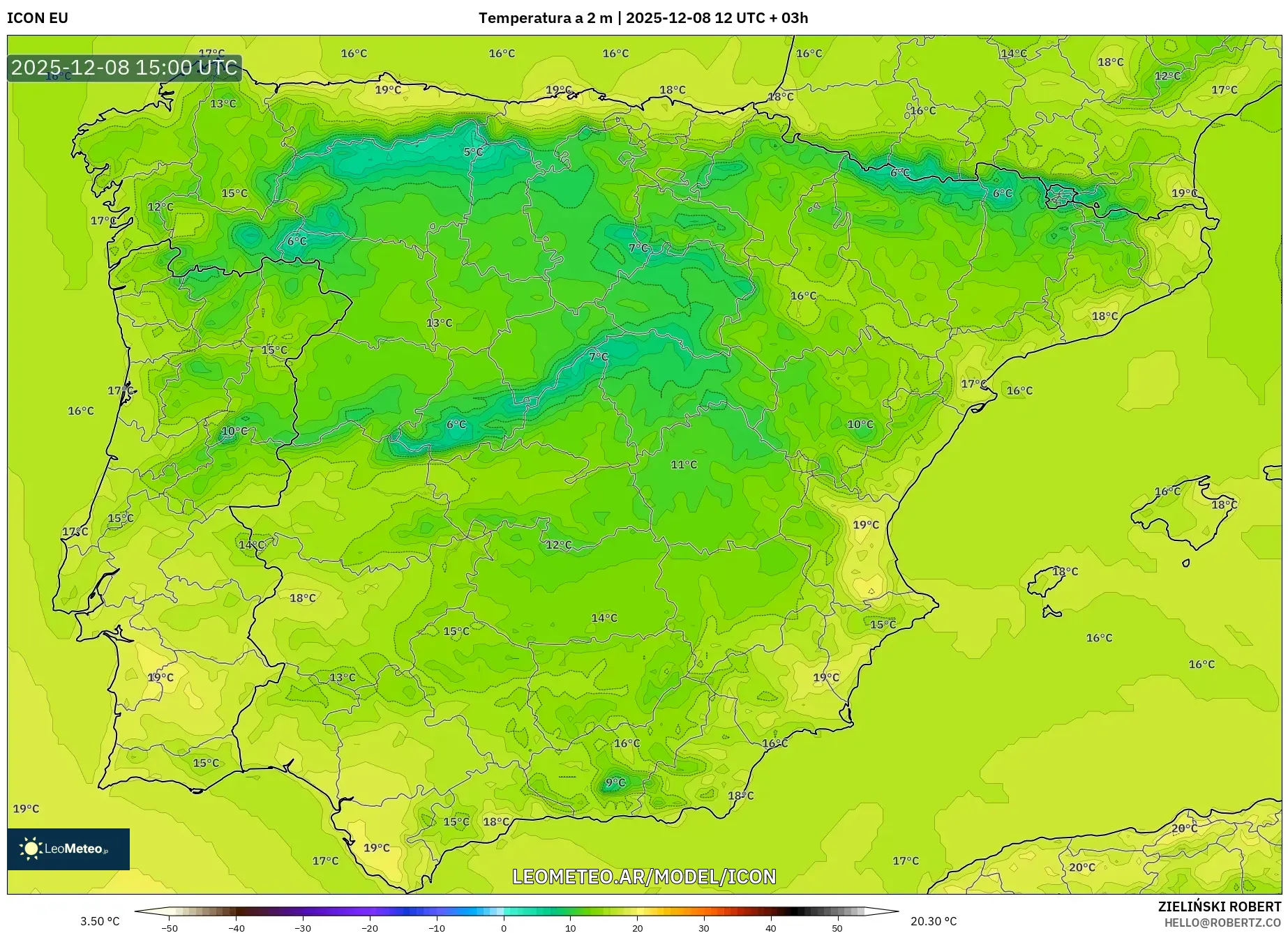 ICON model - España, Temperatura a 2 m