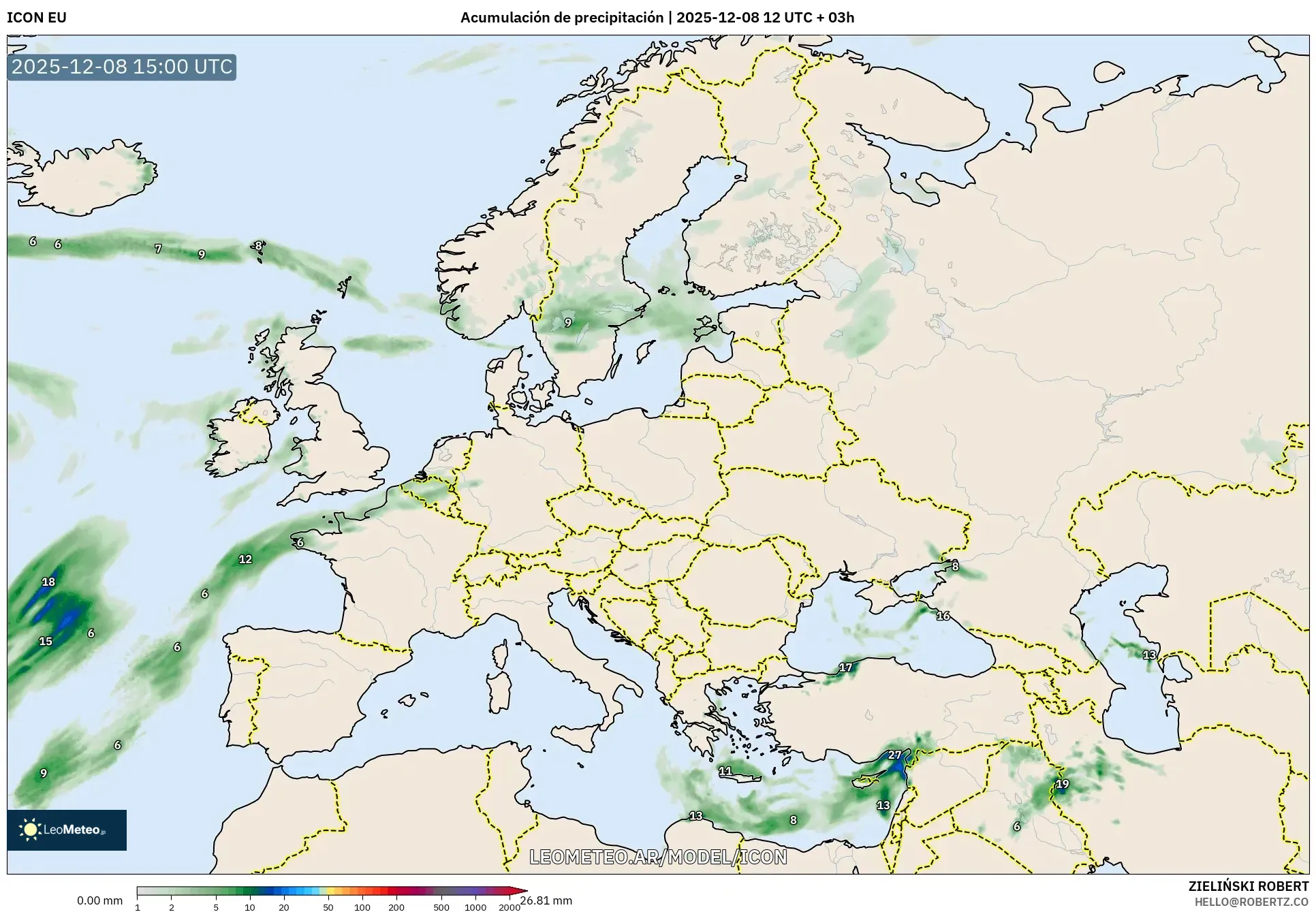 ICON model - Europa, Acumulación de precipitación
