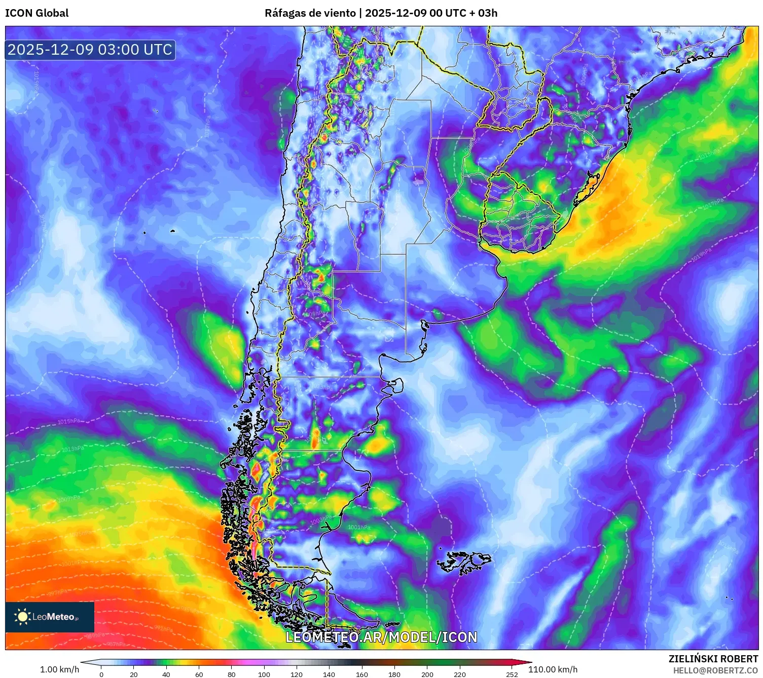 ICON model - Argentina, Ráfagas de viento