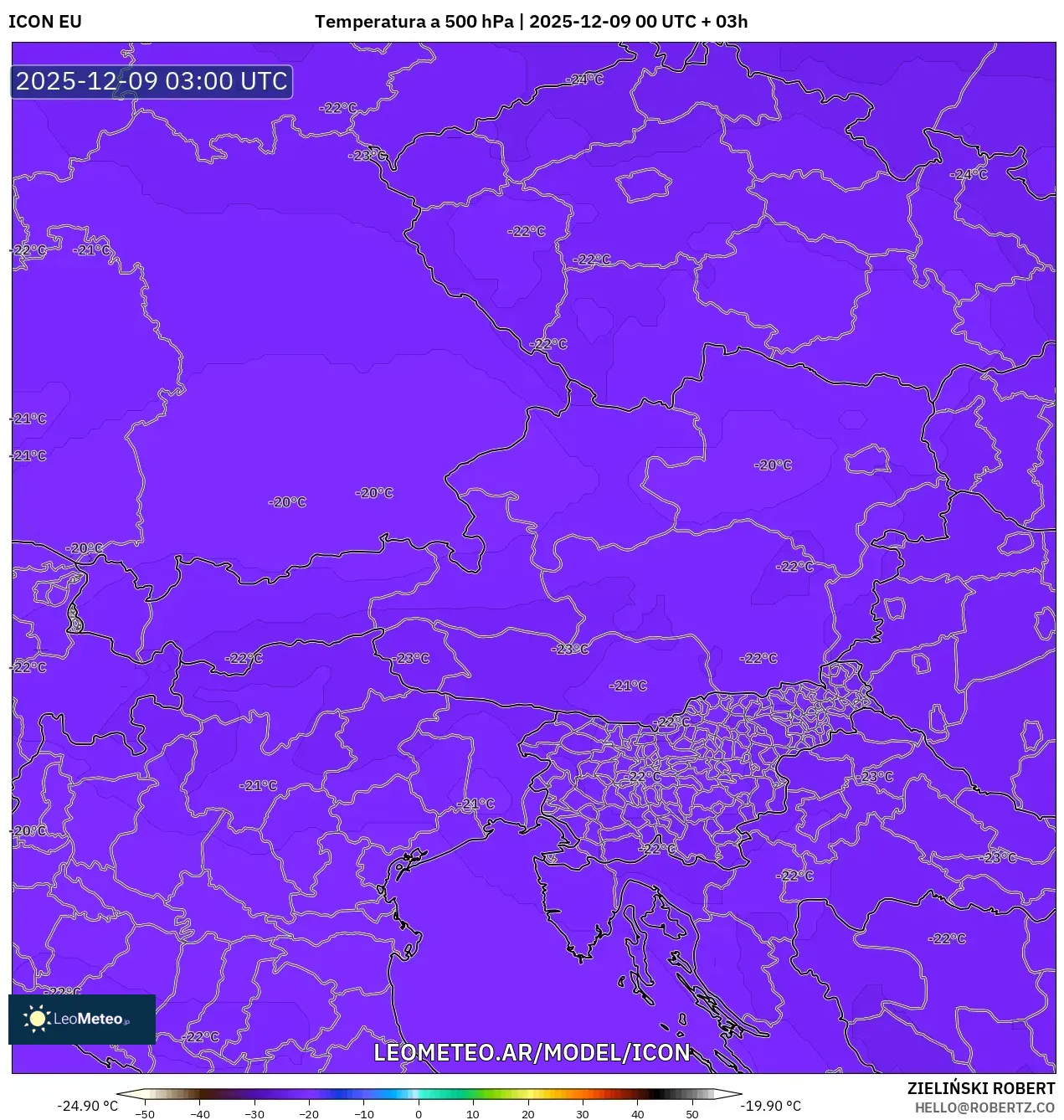 ICON model - Austria, Temperatura a 500 hPa